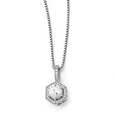 Sterling Silver 925 Hexagon Necklace with CZ Elegant Sparkle - 18